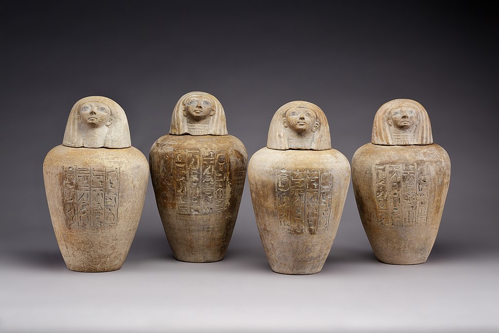 Canopic jars of Ruiu, c. 1504–1447 BC, painted pottery. Metropolitan Museum of Art.