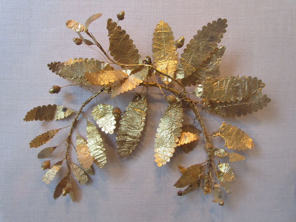 Fragment of a gold wreath, c. 320-300 BC, from a burial in Crimea.