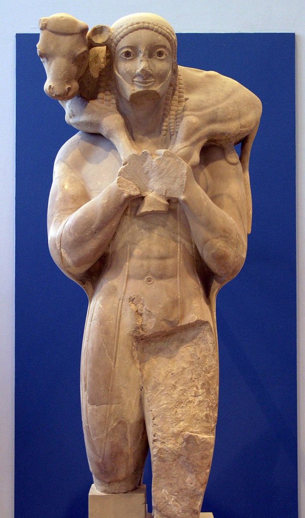 The Moschophoros or calf-bearer, c. 570 BC. Acropolis Museum.