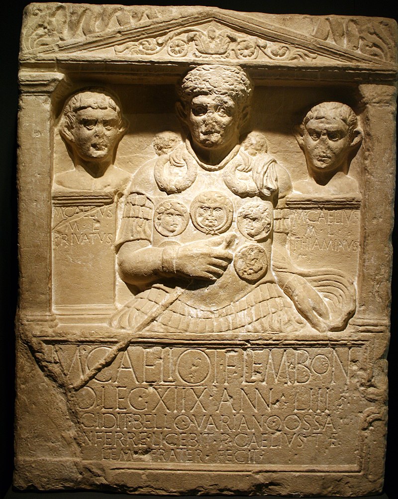 Tombstone of M. Caelius, centurion of the 18th legion, who died in the Teutoburg Forest, 9 AD.