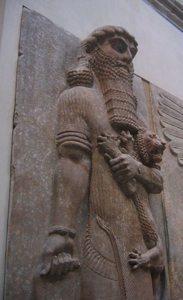 High relief hero clutching lion, from the entrance to the throne room at Dur-Sharrukin.