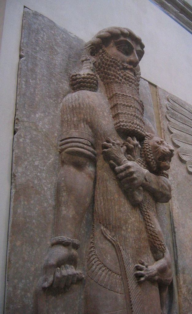 High relief hero clutching lion, from the entrance to the throne room at Dur-Sharrukin.
