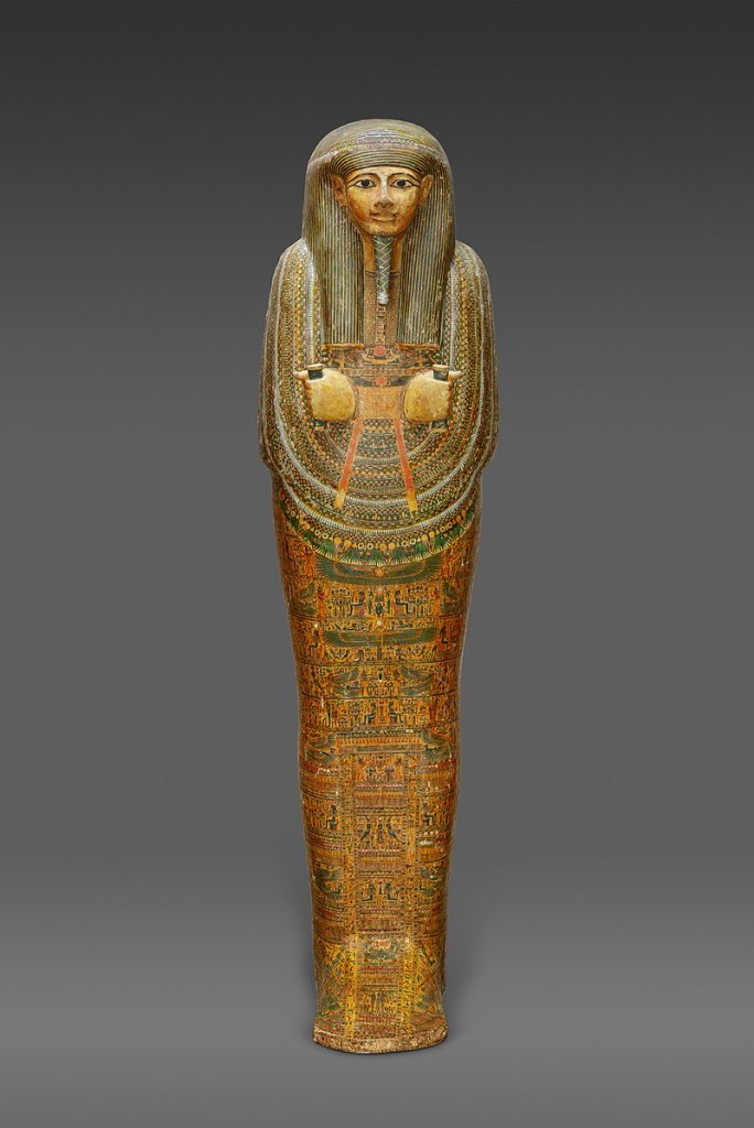 Inner coffin of Amenemopet, c. 975–909 BC, painted wood & gesso; length. Metropolitan Museum of Art.