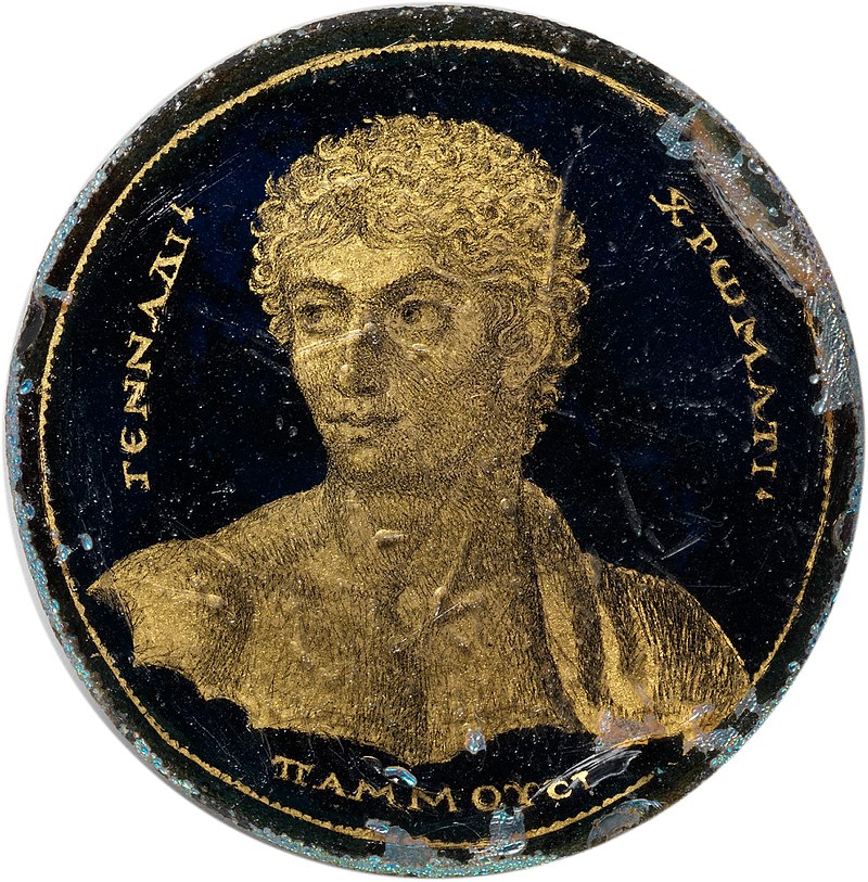 Gold glass medallion of a youth named Gennadios, who was "most accomplished in the musical arts", from Alexandria, c. 250–300 AD.