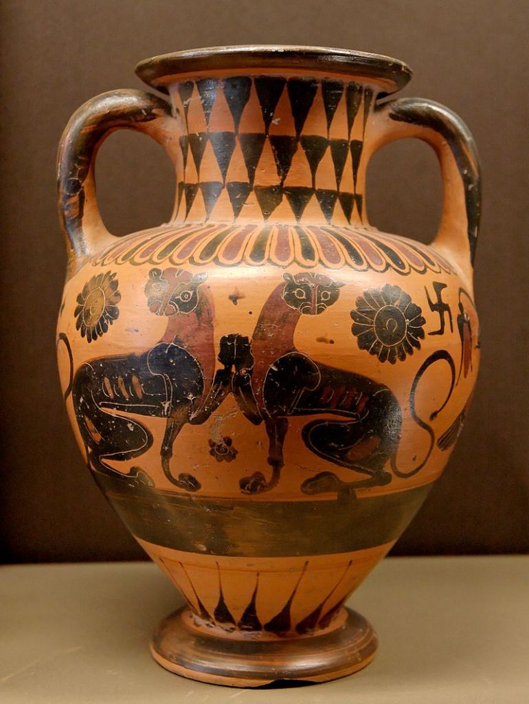 Panthers, black-figure neck-amphora, c. 560-540 BC. Louvre.