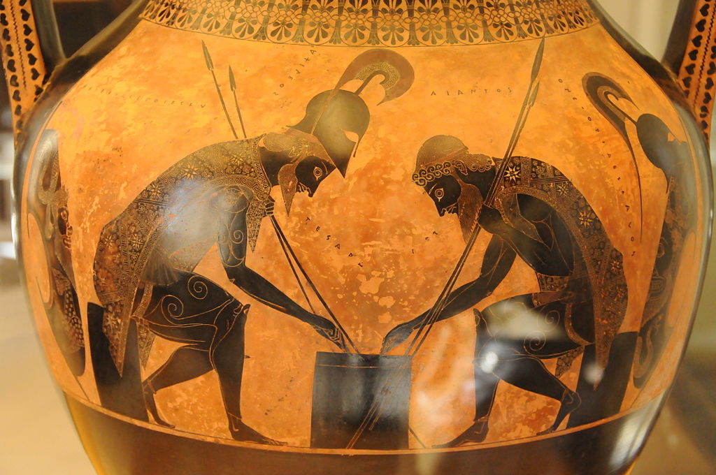 Achilles and Ajax engaged in a board game, black-figure amphora, c. 540-530 BC. Vatican Museum.