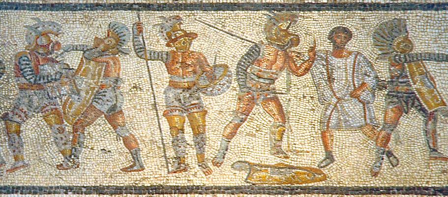 Gladiators from the Zilten mosaic. Tripoli.