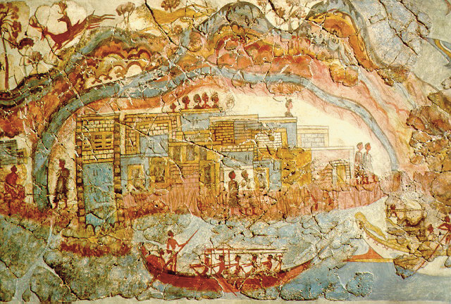 Minoan settlement and ships fresco from Akrotiri.