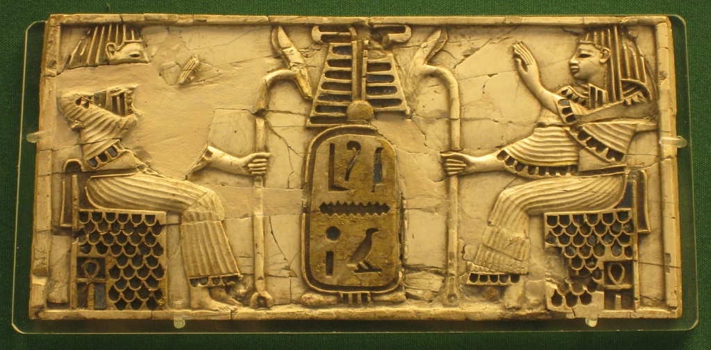 Plaque with Egptian deities and cartouche.