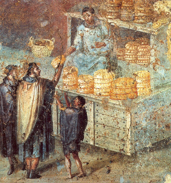 Handing out of bread as part of election campaign. House of Julia Felix, Pompeii.